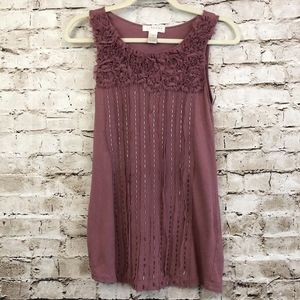 KENAR Tank Top Floral Embellishments Mauve